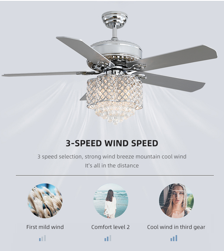 Decorative 2000 lumen Home Metal Blade Ceiling Fan Chandelier 90lm/w