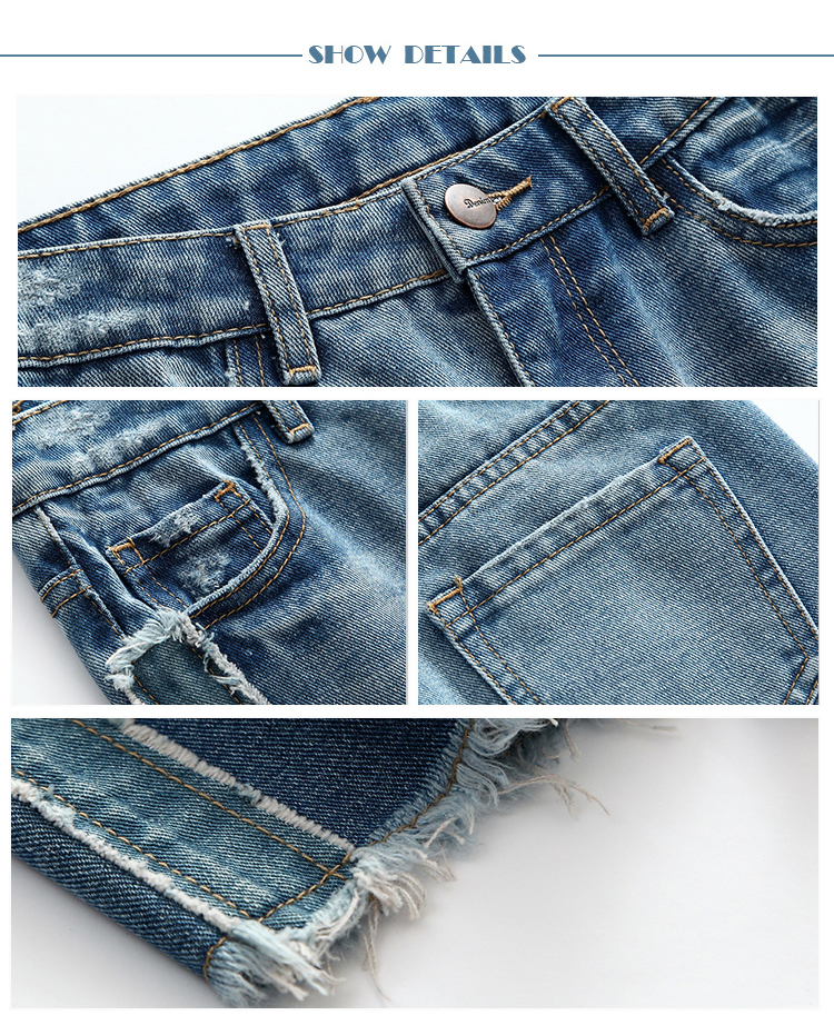 Children Girls Denim Clothes Grinding Trendy Trousers Med Blue Color