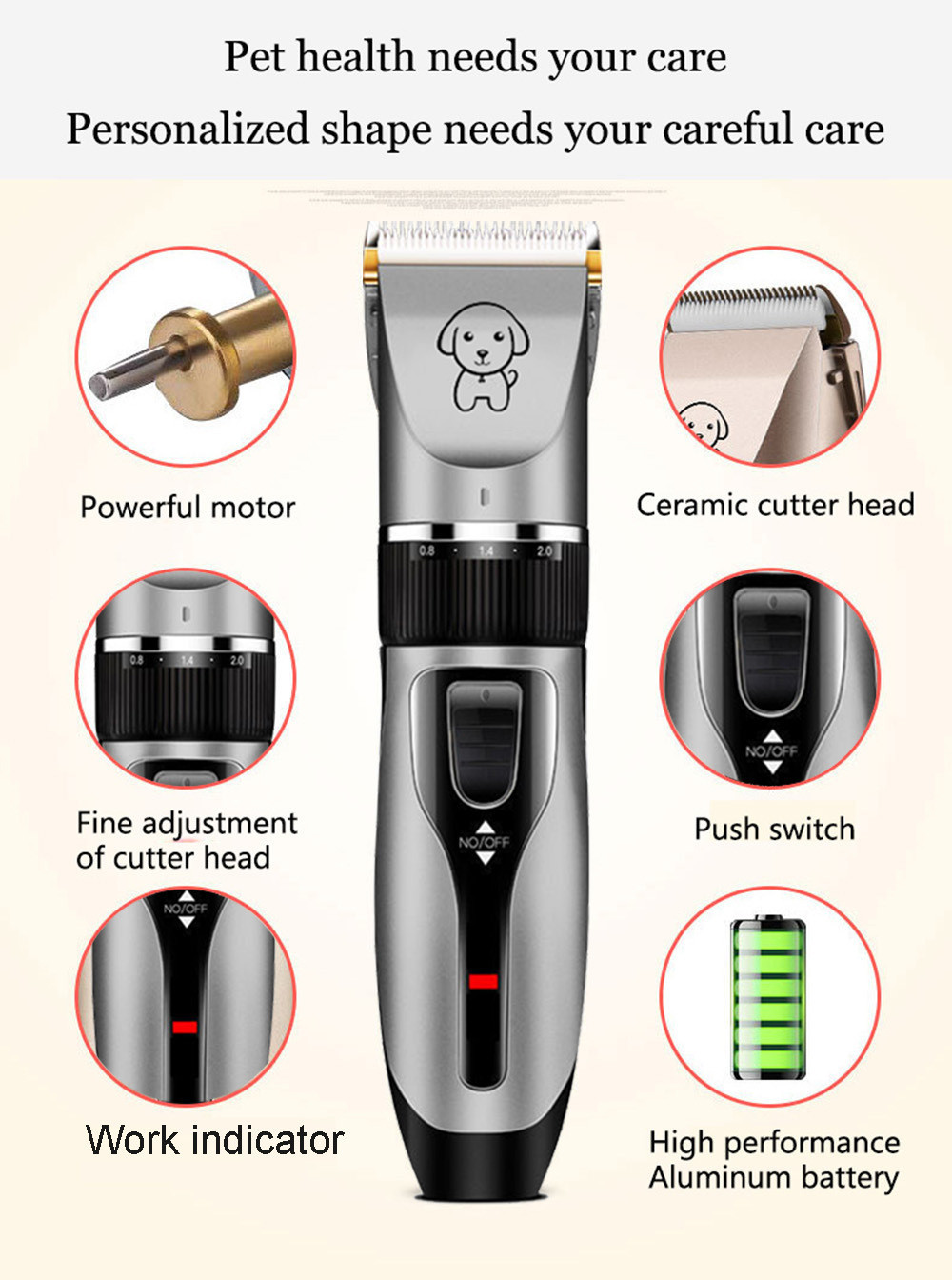 PHC-5 Pet Hair Clipper 12mm Dog Grooming Clippers Animals Trimmer