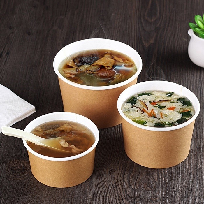 Cold Drink 230gsm Custom Packaging Kraft Brown Salad Paper Bowl