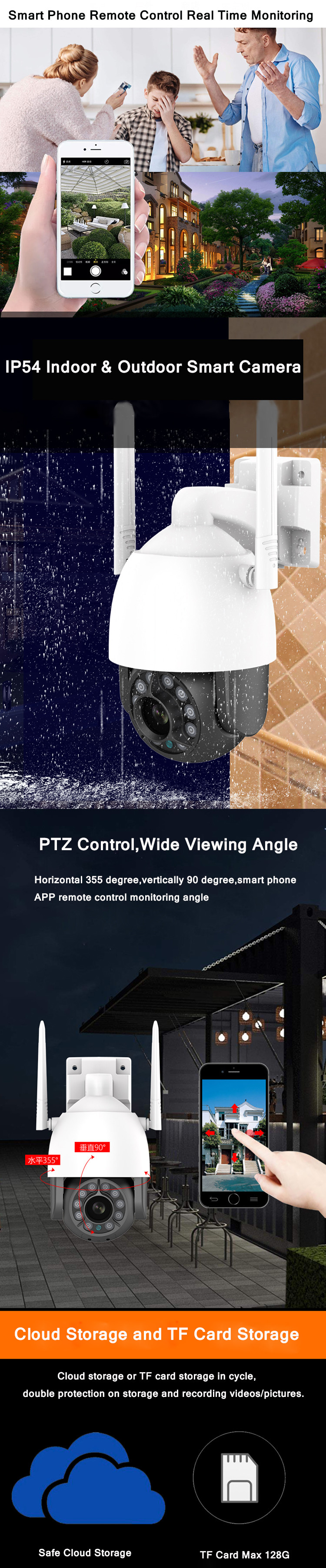 Outdoor 1080P WiFi Home PTZ Smart Surveillance Camera Waterproof Dome Camera
