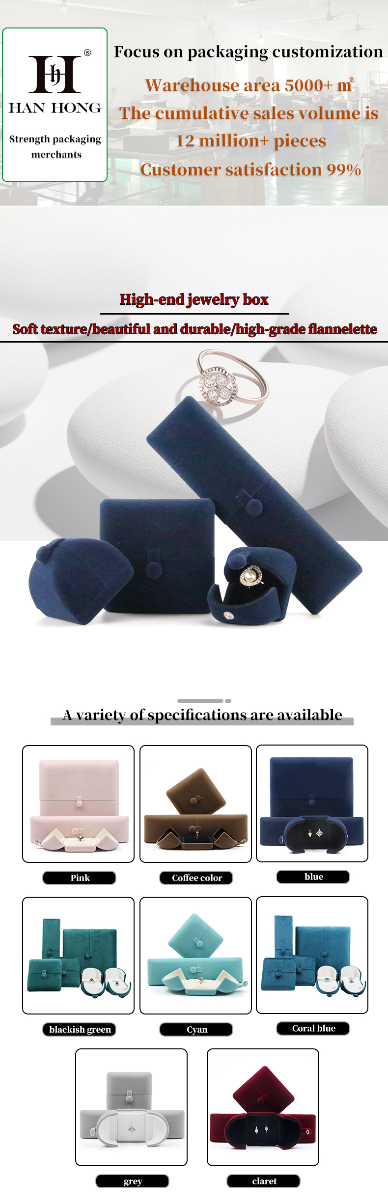 Soft Custom Logo Necklace Ring Gift Box Velvet Color Jewelry Box by Hanhong