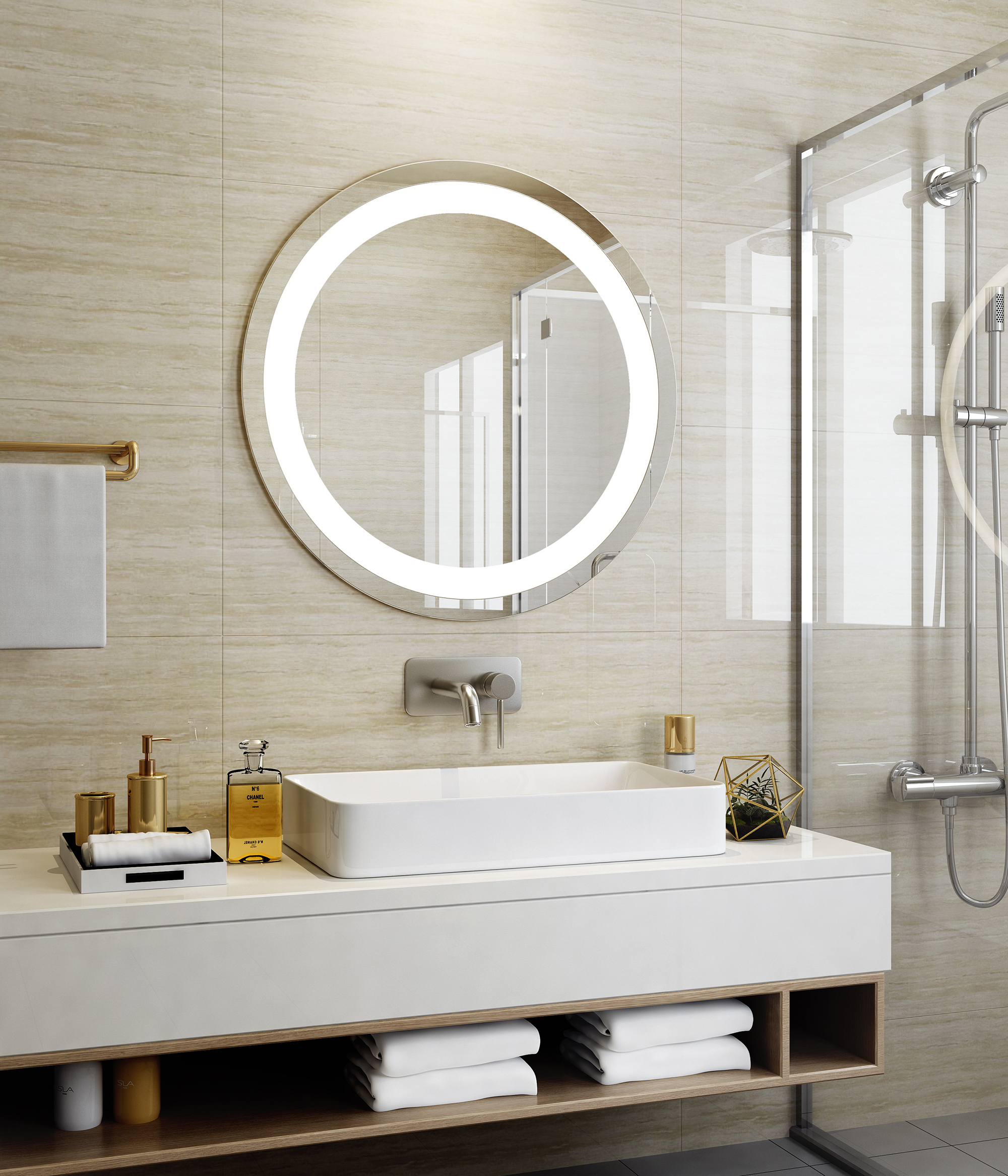 Compact Bathroom Mirror With Lights Corrosion Protection Adjustable Lighting