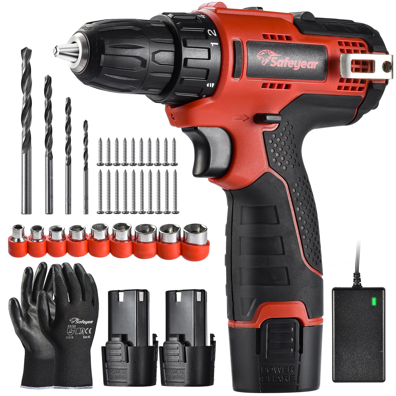 41 PCS Combo Kit Cordless Drill Machine 12v Battery Lithium Ion High Torque Cordless Drill