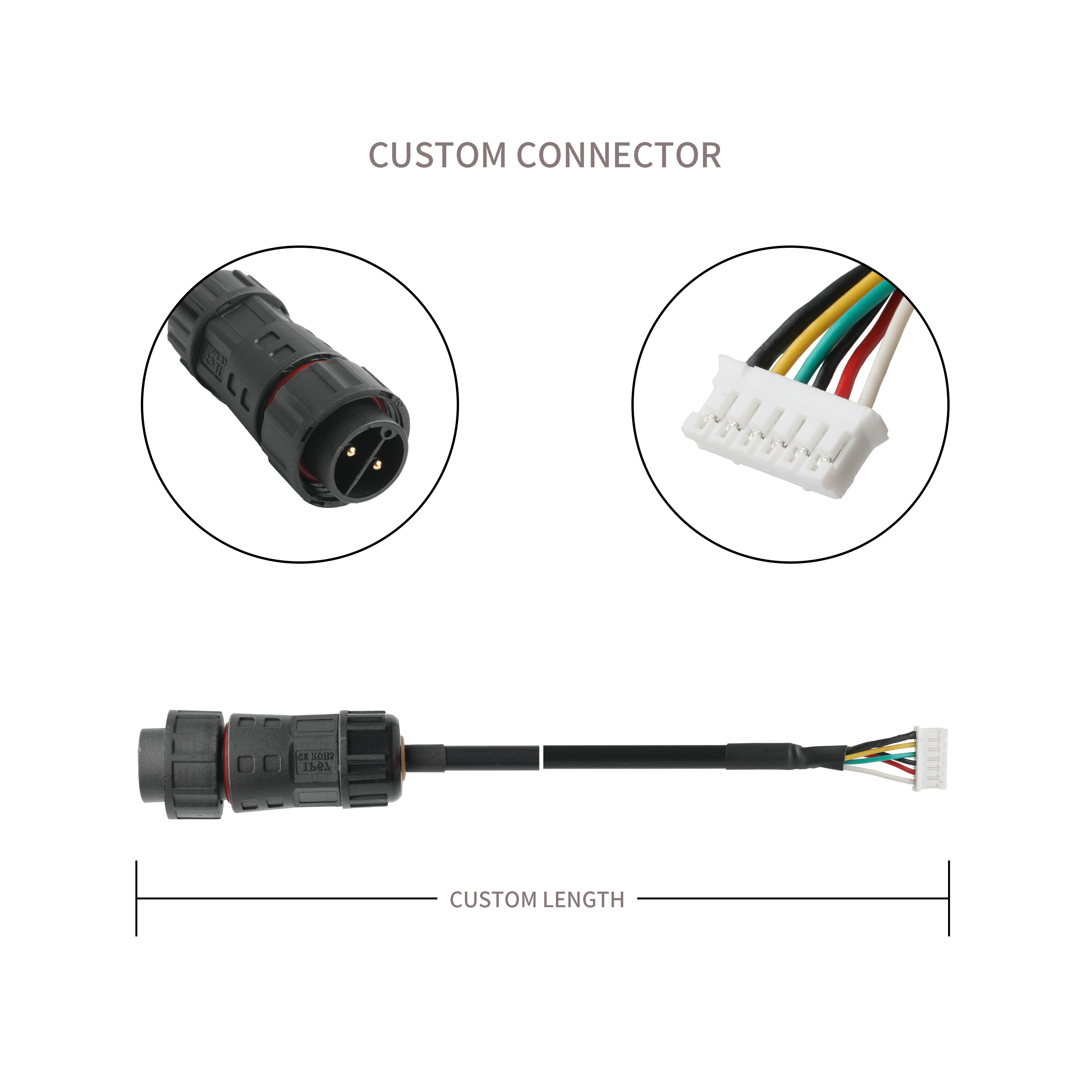 Waterproof Circular Power Cable M20 Male To Pitch 2.0 JST PHR-6 Wire UL2464 24AWGX5C