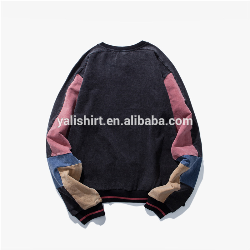 mens retro crewneck hoodies custom contrast color sweatshirt without hood