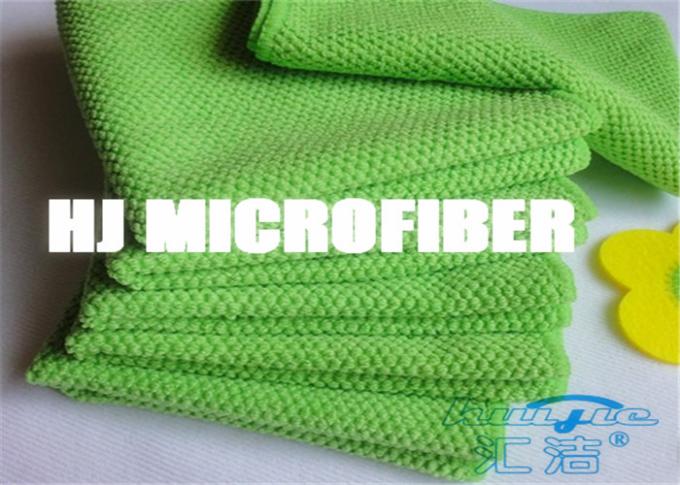 Green Polyester / Polyamide Big Pearl Jacquard Pattern Microfiber Cleaning Cloth With Strong Absorption
