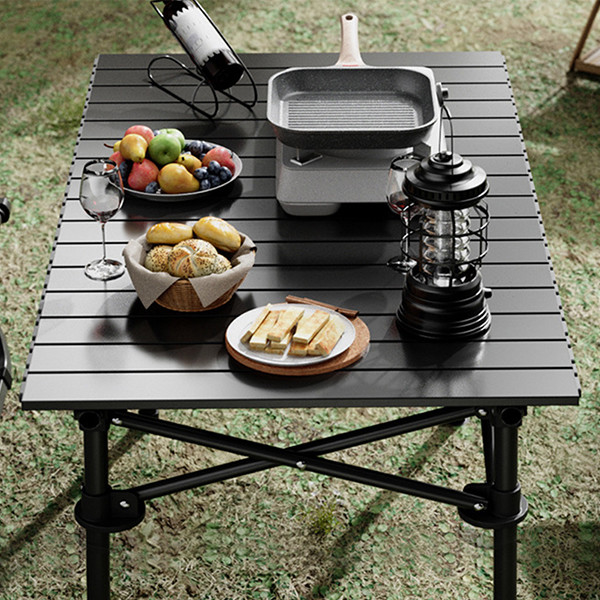 Outdoor Carbon Steel Small Aluminium Table Camping Black Compact Roll Up Aluminium Camping Table