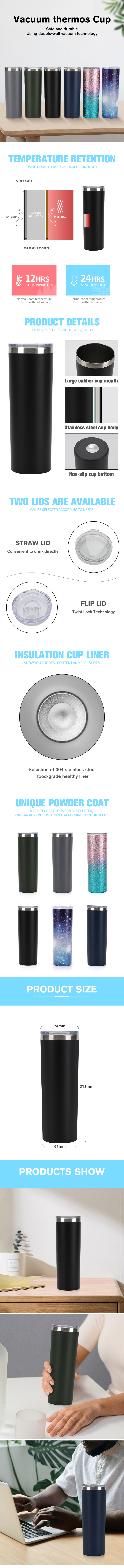 Customized Double Wall Stainless Steel Vacuum Flask Travel Mug with Slide Lid and Straw