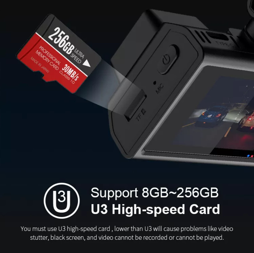 WDR 128GB 4K GPS Dash Cam Dash Mounted Camera 3 Channels