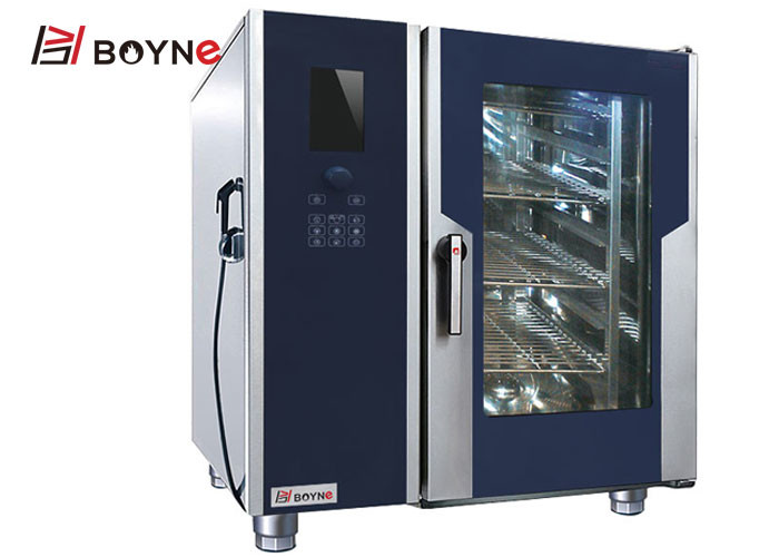 18.5kw Commercial Kitchen Cooking Equipment 10 Trays Steam Combi Oven With Injection LCD Version