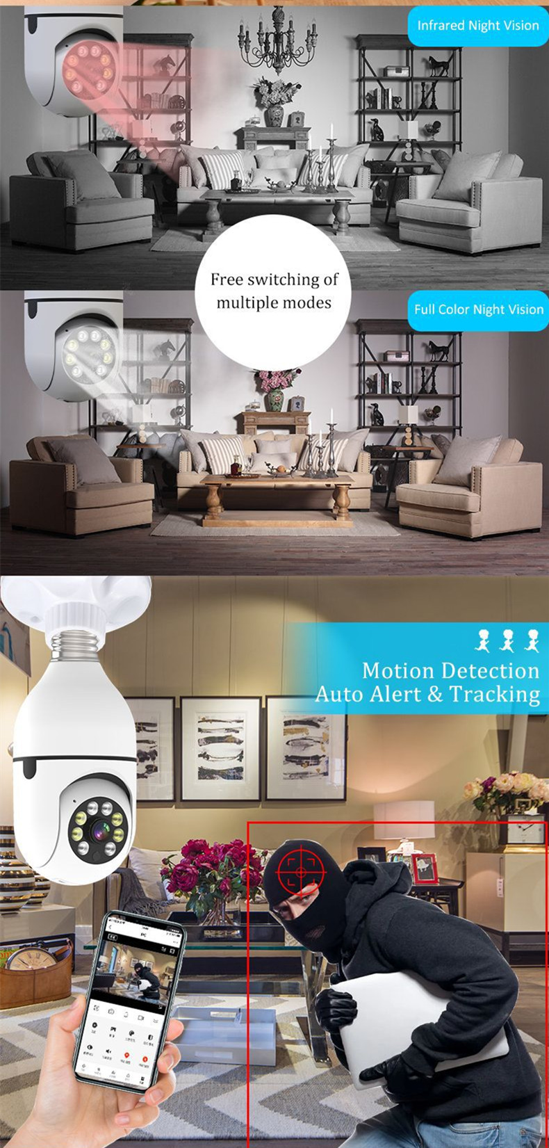 Wireless WiFi Light Bulb Camera Security 2MP 1080P HD Wireless Security Camera