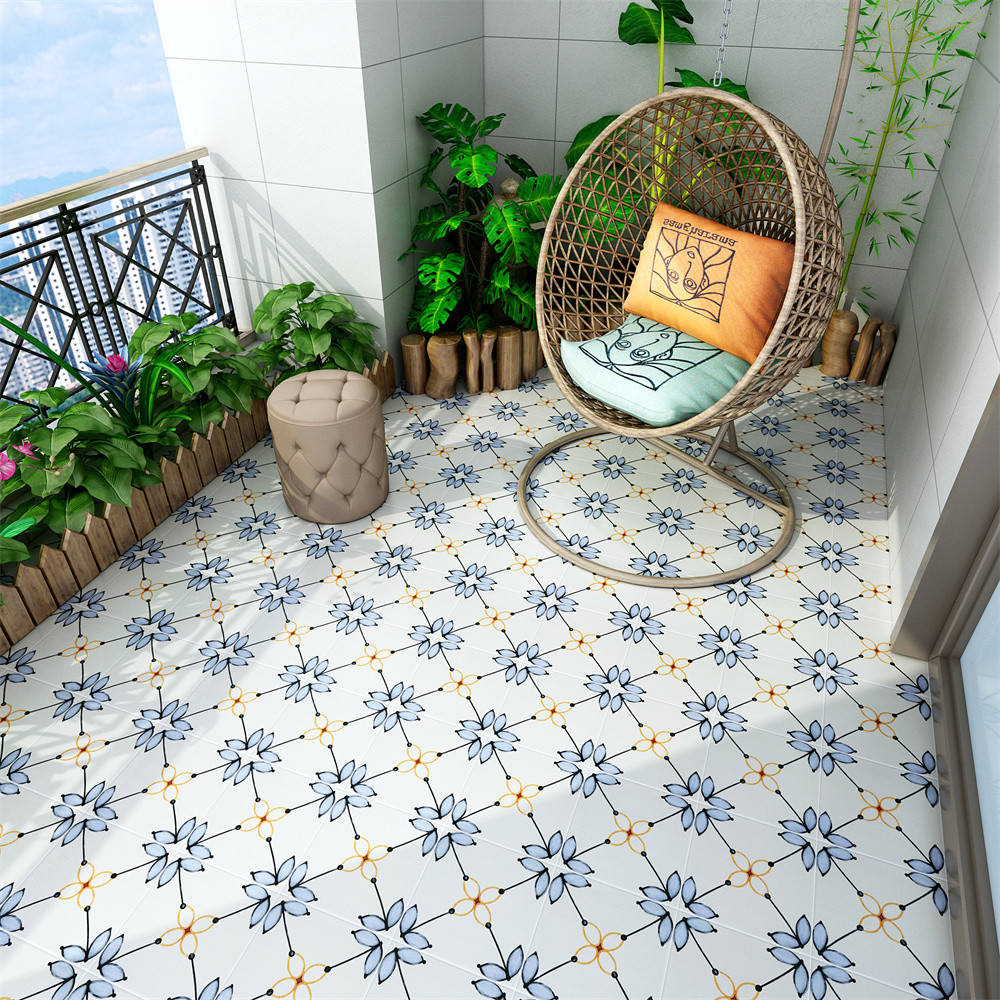 Stunning Beige And Blue 20x20cm Firebrick Interior Wall Floret Tiles For Balcony And Bedroom 4 styles