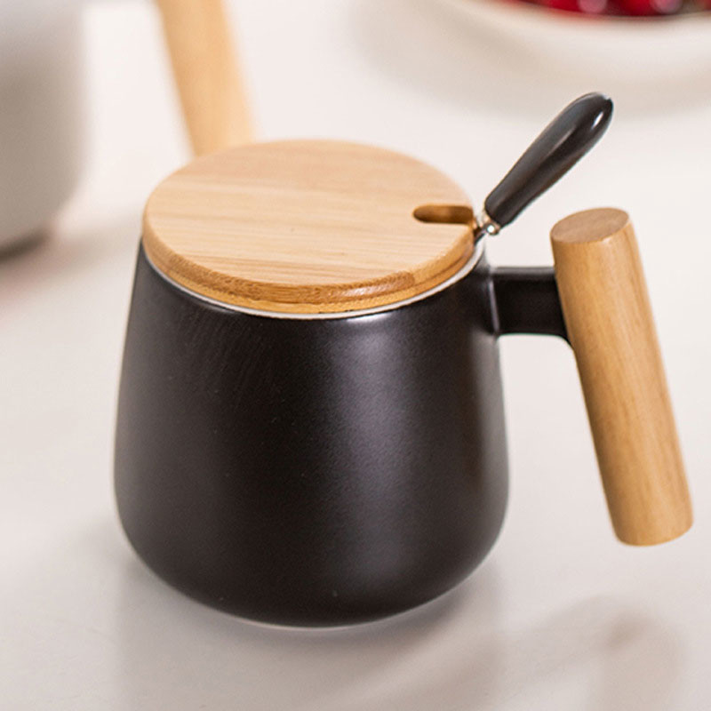 OEM Home Office 400ml Ceramic Tea Cups Mug With Lid And Spoon