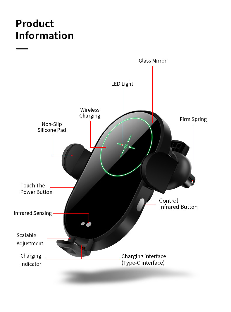 15W Wireless Car Charger Adapter Mobile Phone Holder Air Vent Mount Suction Qi Charge