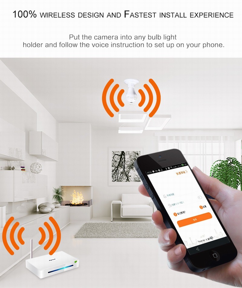 960P 360 Degree Fisheye Panoramic Wifi Wireless P2P Hidden IP Camera LED Bulb Light