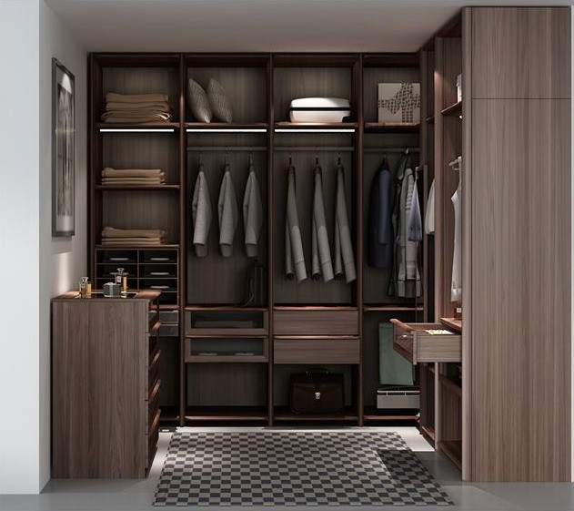 Custom Public aera Furniture Walnut wood Built in Wall Wine Display Cooler and Hall Concierge cabinet