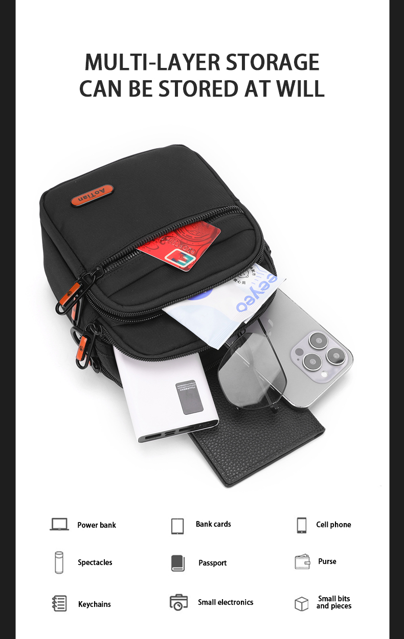Multi Layer Men Designer Messenger Bags Crossbody Side Bag With Zipper Pocket