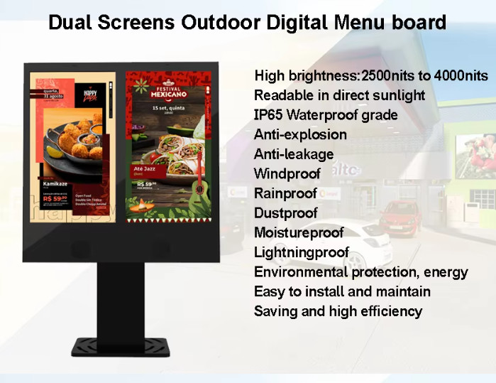 Floor Stand Digital Signage Drive-Thru WiFi LCD Fast Food Marketing Display Self-Service Menu 55 Inch Outdoor Drive Thru Digital Signage