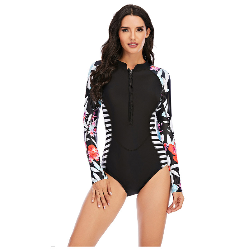 UPF 50 Women's Athletic One Piece Swimsuit Printed Zip Front One Piece Bathing Suit