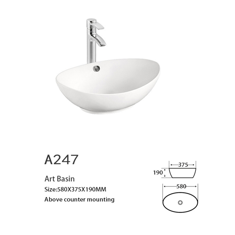 Resistant To Heat Counter Top Bathroom Sink Chipping Scratch Wash Basin Oval Shape