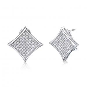 China Tetragonal Earrings Screw Micropave Sterling Silver 1.25mm AAA+ 925 Silver CZ on sale