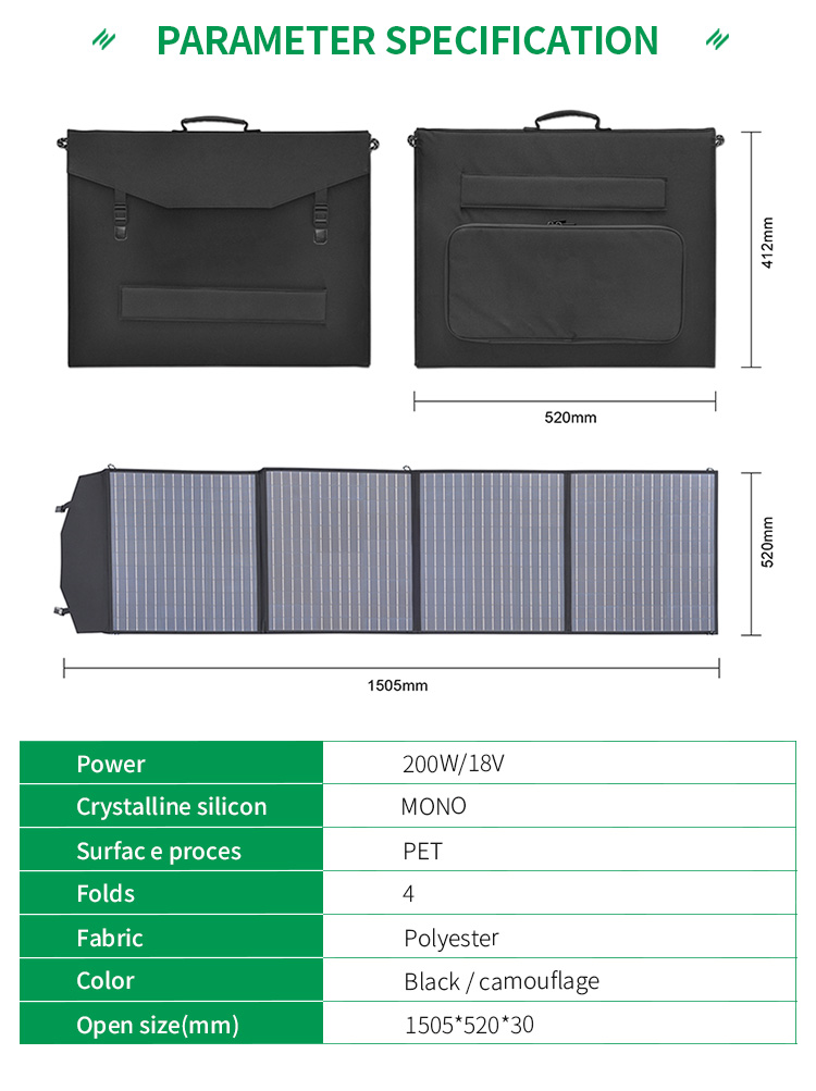 200W Foldable Solar Panel With 2 USB Outputs Portable Monocrystalline