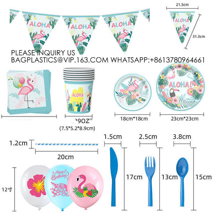 New Pink Flamingos Birthday Party Tableware Set Disposable Party Paper Plate Decoration Children'S Birthday