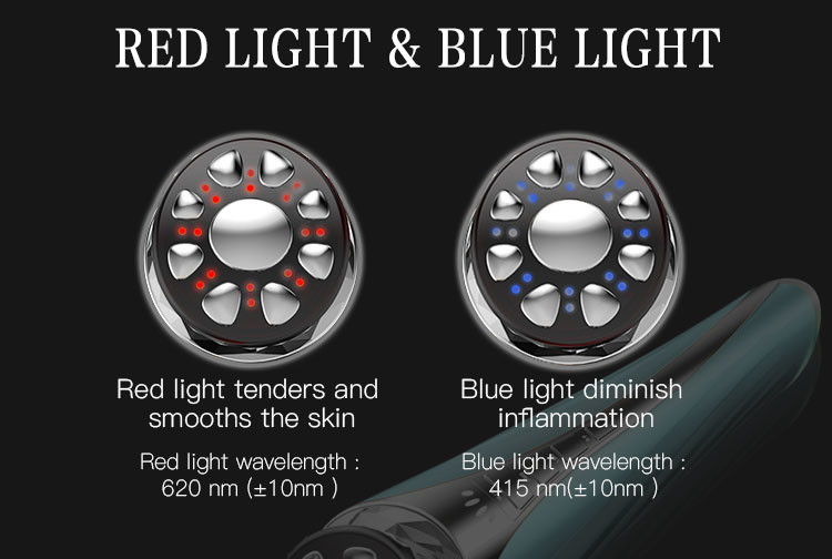 RF Ultrasonic Wave Face Beauty Device Home Use Red Blue Light Therapy