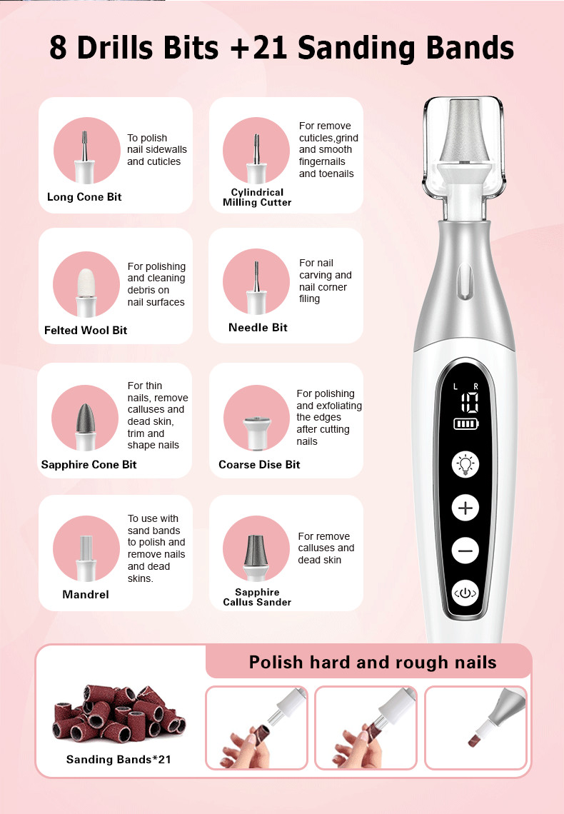 Portable Nail Grinder Machine USB Charging Pedicure Nail File Set Electric Nail Drill