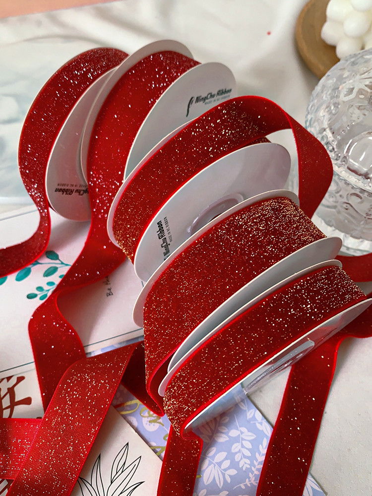 Shinny Glitter Velvet Ribbon 6mm-38mm Deep Red Velvet Ribbon Soft