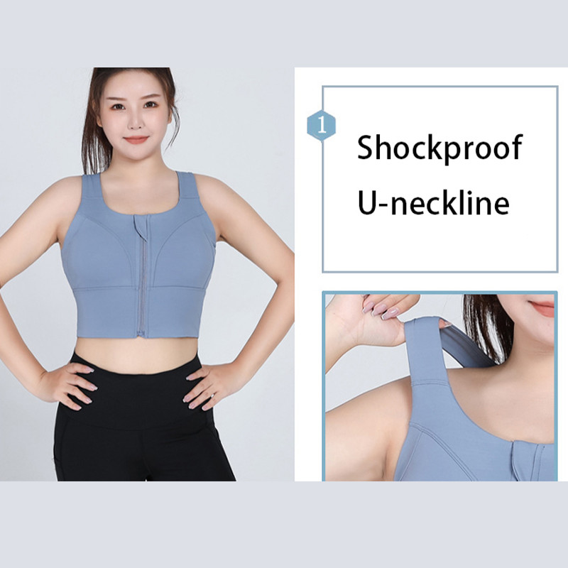 5XL Zip Front Plus Size Sports Bra Oversize Nylon Sexy Cross Back Yoga Bra