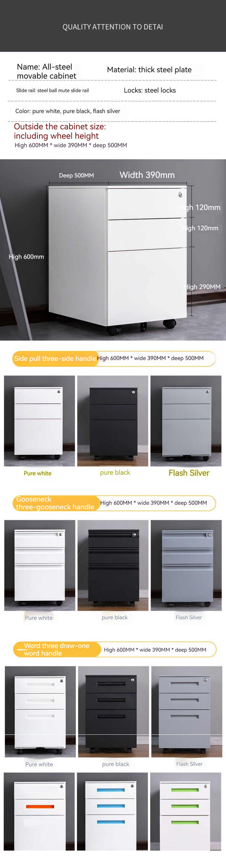 Commercial Furniture Under Desk Mobile Filing Cabinet with Lock and Drawer