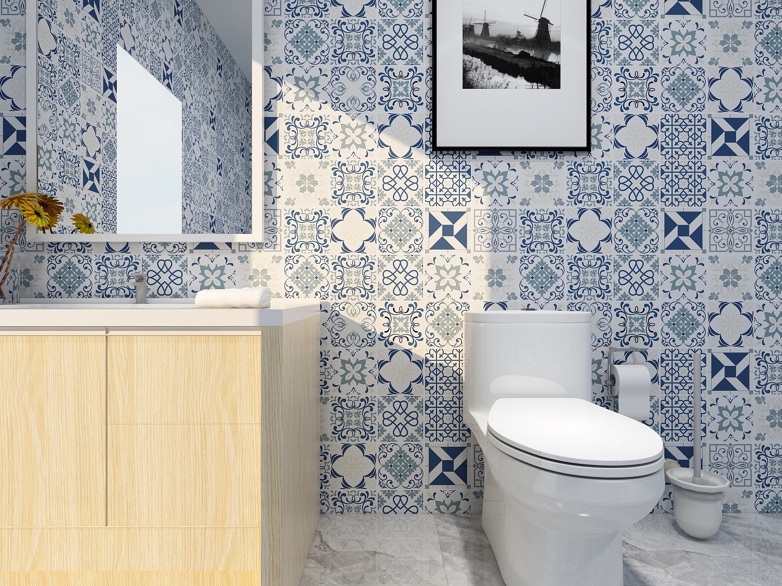 Bathroom Wall Mosaic Tiles PVC Fireproof Self-Adhesive wallpaper