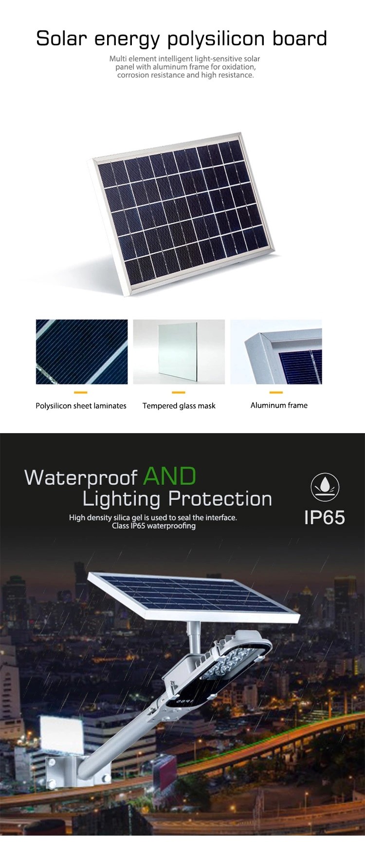 Ip65 Waterproof Outdoor Solar Street Lamps , 30w 50w 100 Watt Solar Street Light