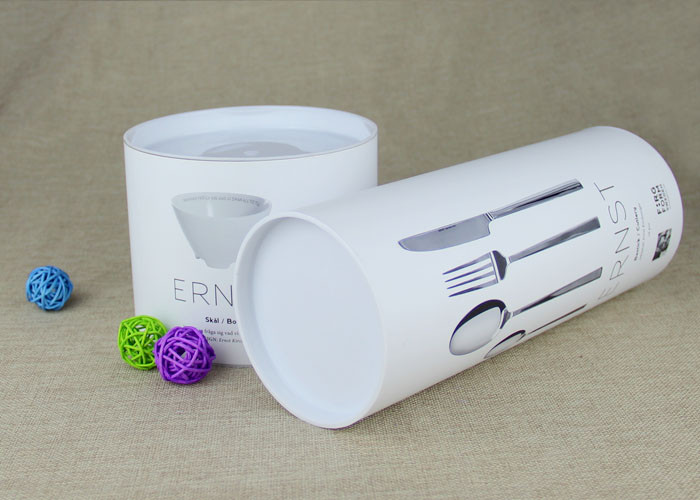 Customised Movable Plastic Lid CMYK Printing Kraft Paper Tube Packaging , Tableware Paper Cans