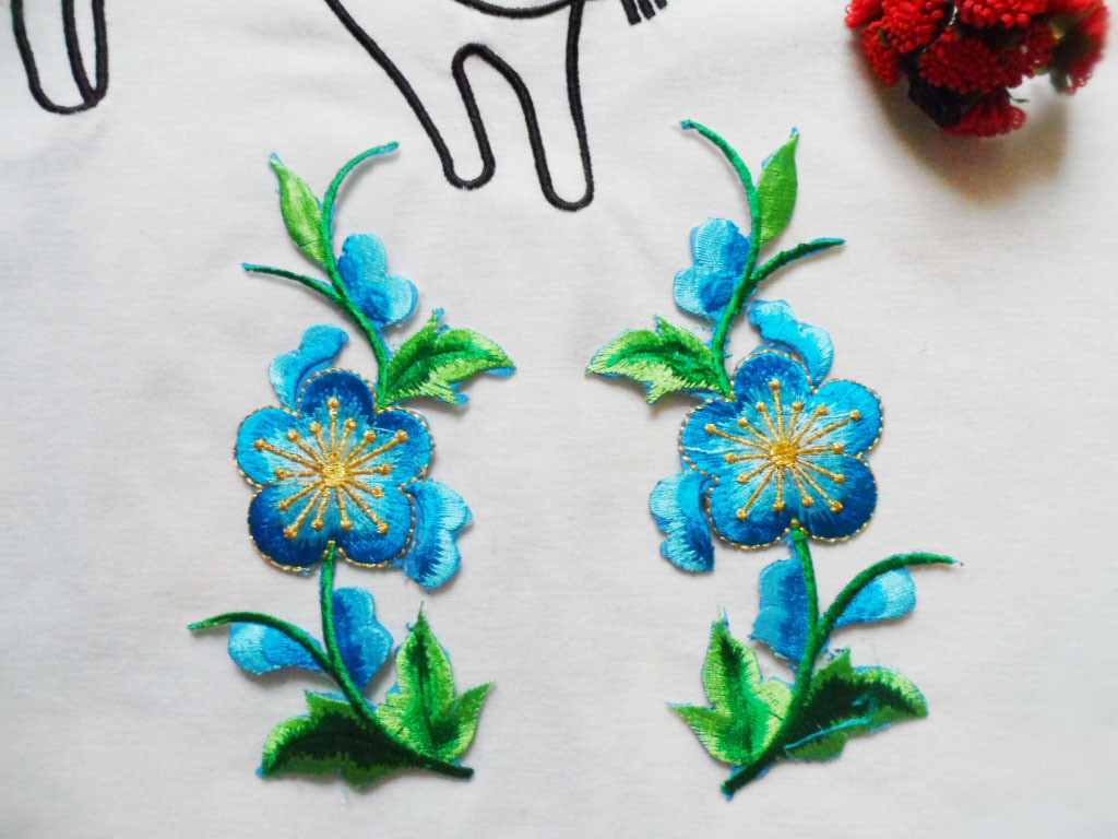 Apparel Accessories Red Rose Embroidery Lace Applique Hot Fix Motif