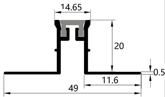 Aluminium Satin Expansion Joint Profile With Black Rubber Insert 20mm Height