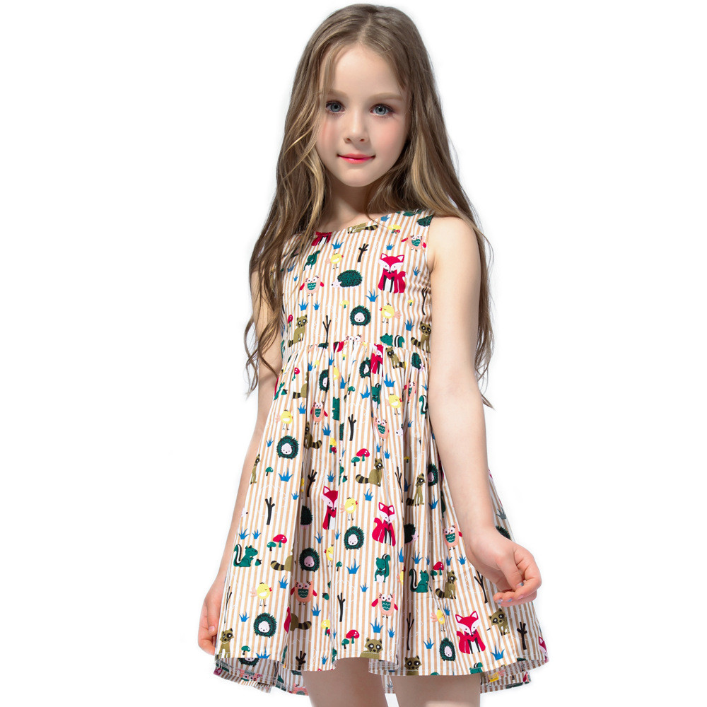 Summer Girls Children'S Casual Dress Sleeveless Flamingo Printed