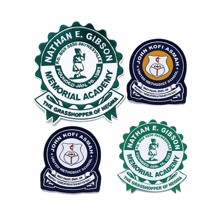 Embroidery Merrow Edge 5cm 3D School Uniform Logo Patches For Hats