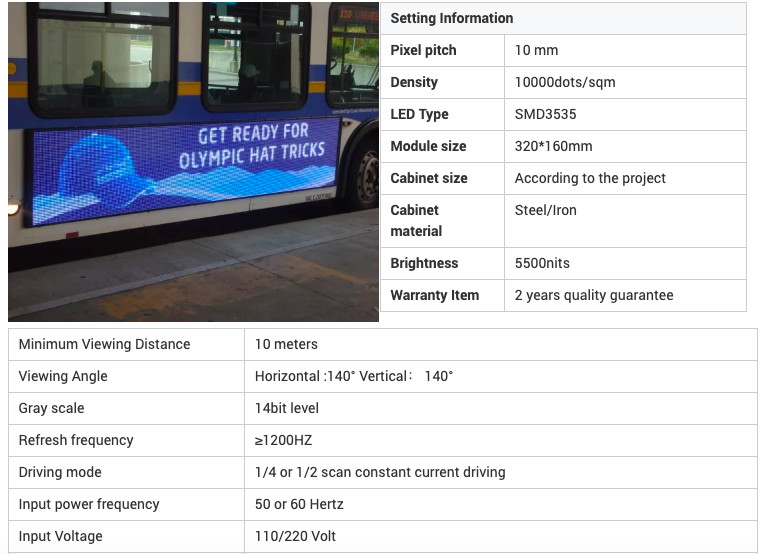 P2.5 P5 IP65 Scrolling Outdoor Led Display Screen For Rear Window Bus Stop