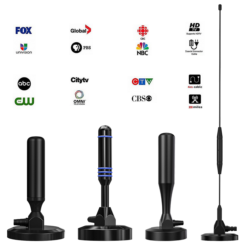 IEC/F Male Connector ABS Indoor Black Digital TV Antenna for Clear Digital Signals