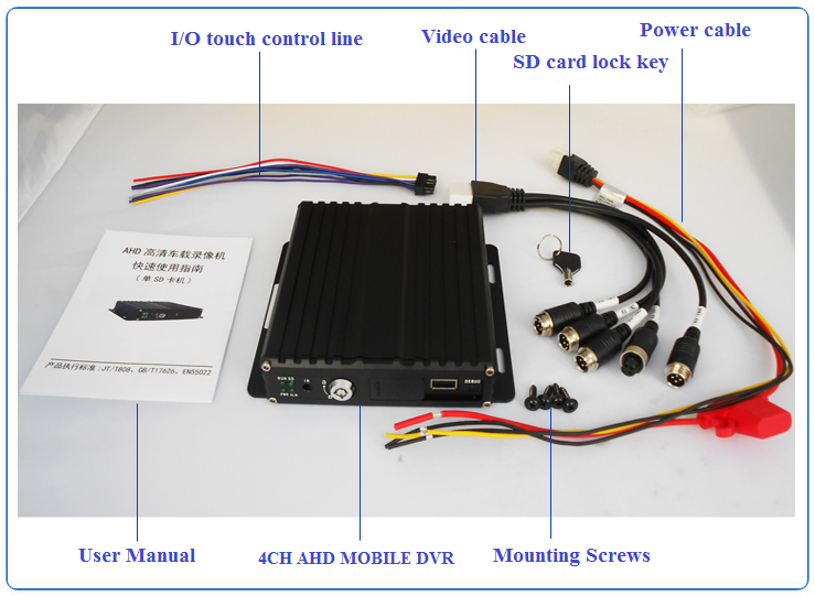 High Resolution 4 Channel Car DVR Recorder DC 9 ~ 36V 1 VGA & 1 AV Video Output