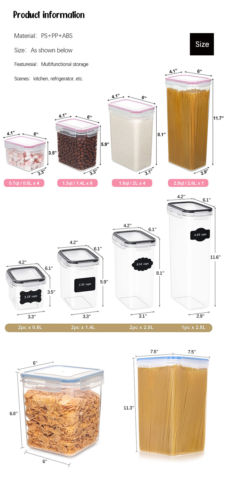 Hot Sale Food Containers Plastic Airtight Jar Sugar Bowl Various Capacities Custom Logo Accept