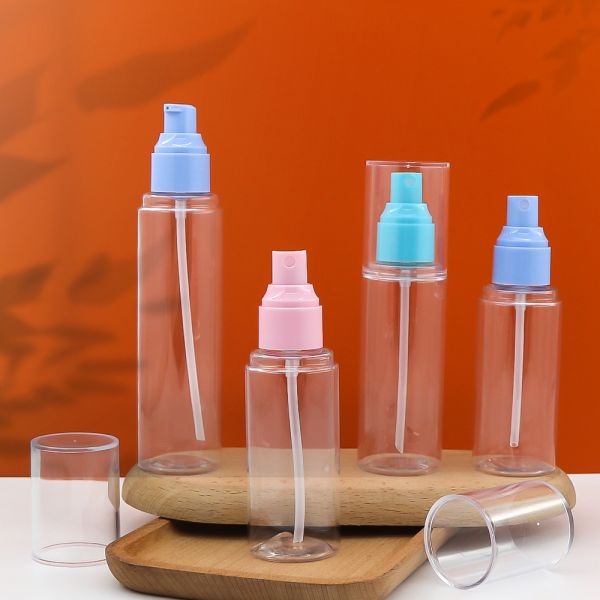 PET Plastic Spray Bottle with Multiple Pump Colors and Customizable Cap Options for Cosmetic and Personal Care Packaging