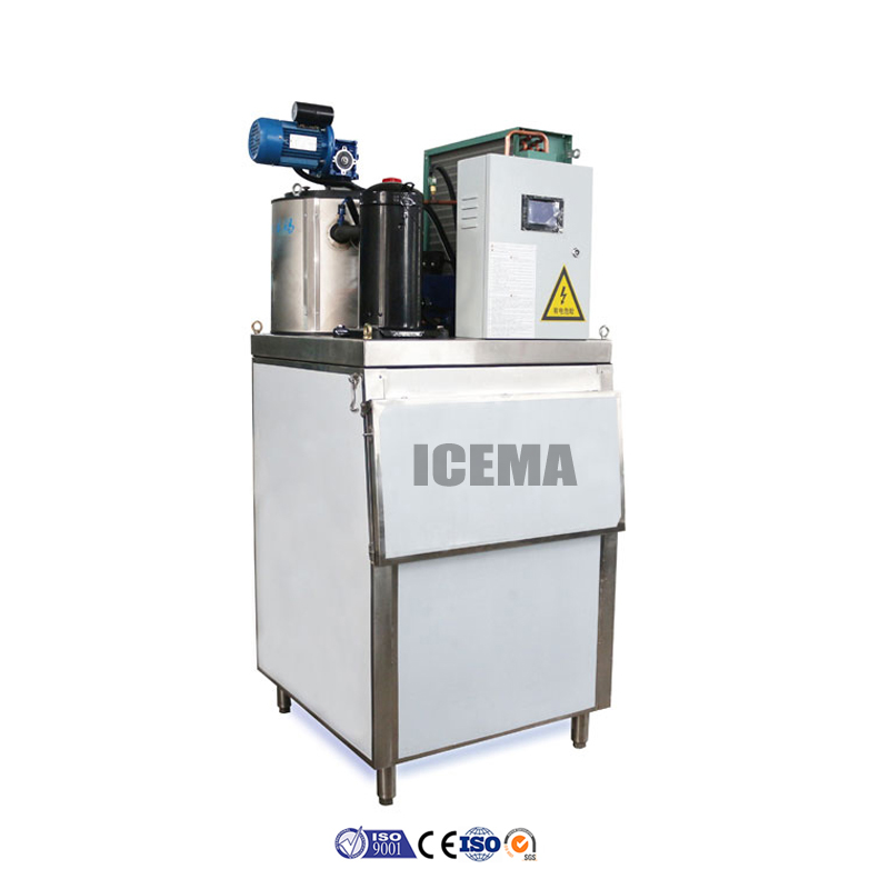 Water Cooling Condensation Way 1000kg Flake Ice Making Machine with Ice Storage Bin