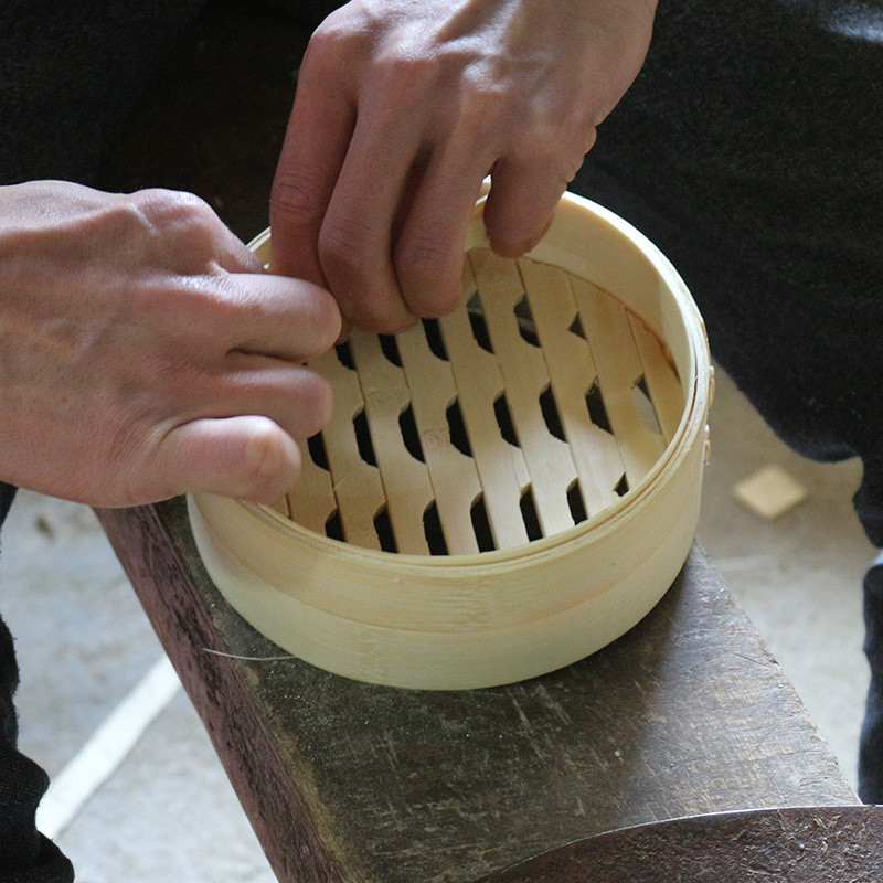 10 Inch Lid Dim Sum Bamboo Steamers , Rice Bamboo Momo Steamer Basket Kitchen