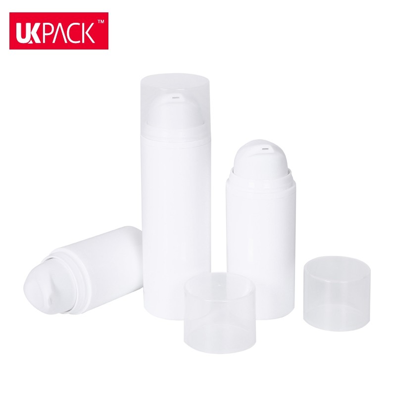 Cosmetic Packaging White PP Airless Pump Bottles Sunblock Cream Bottle Custom Color