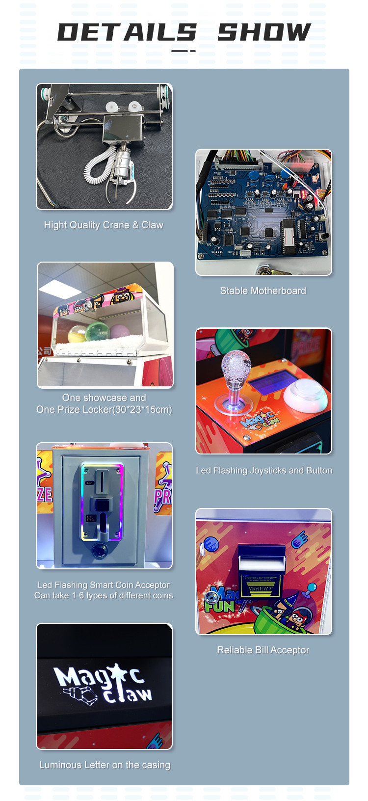 13 Inches Mini Claw Machine Major Prize Coin Operated Arcade Game With Top Locker