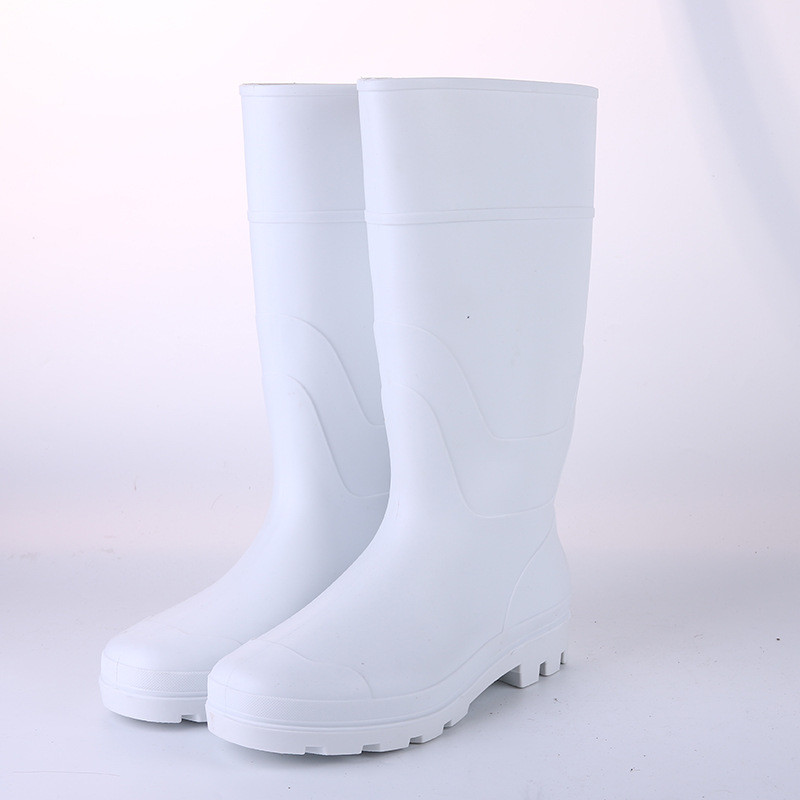 White Anti Impact High Drum Rain Boots With Inner Plastic Toe Caps Protecting The Feet